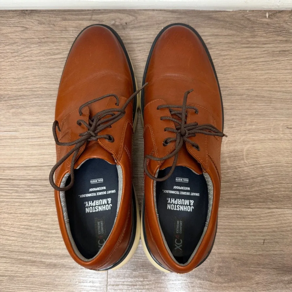 Johnston Murphy XC4 Tanner Plain Toe Derby Shoes Mens 10 Brown Leather